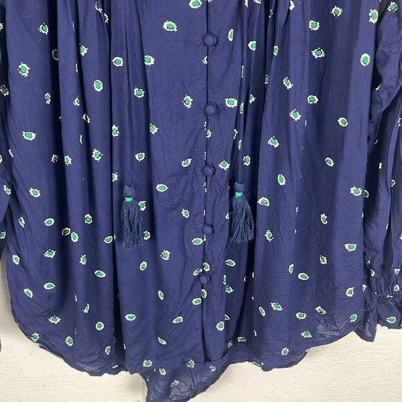 Anthropologie Vanessa Virginia Ashton navy peasant embellished jeweled blouse - Picture 9 of 9